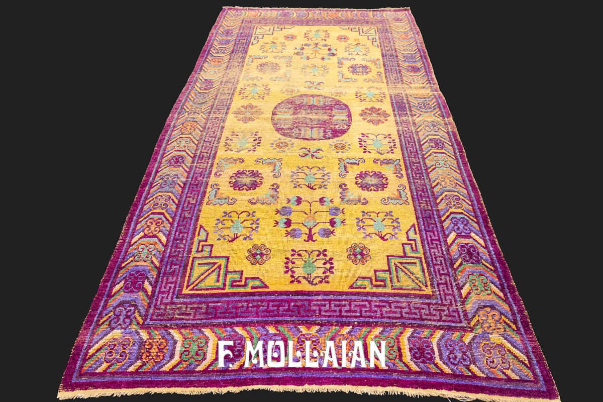 Antique Silk Khotan Rug Gold/Purple Field Color n°:45126231